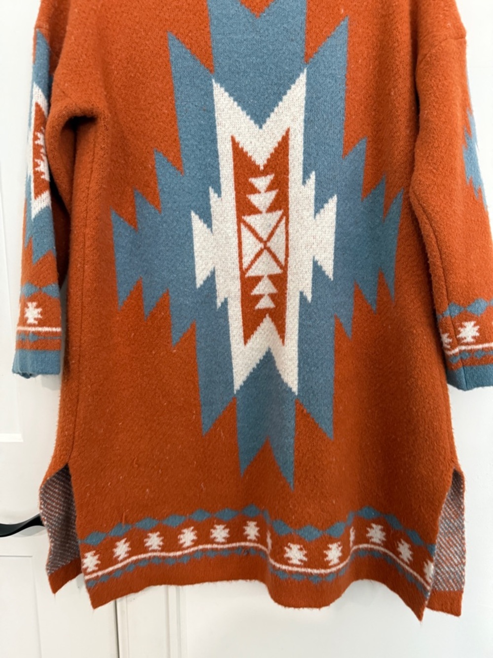 EUC Rockin C Tribal Pattern Open-Front Cardigan - Rust Blue White - Picture 7 of 8